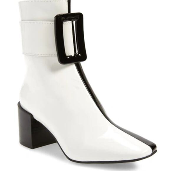 Jeffrey Campbell Godard Colorblock Buckle Boot in Black/White Patent Leather 6 - Picture 1 of 8